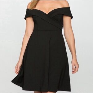 ELOQUII Women’s Black Off Shoulder Sweetheart Fit Flare Dress size 22